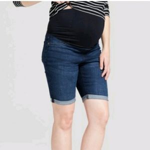 Maternity Crossover Panel Bermuda Jean Shorts